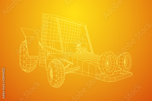 Off road dune buggy car. Terrain vehicle. Outdoor car racing, extreme sport oncept. Wireframe low poly mesh vector illustration