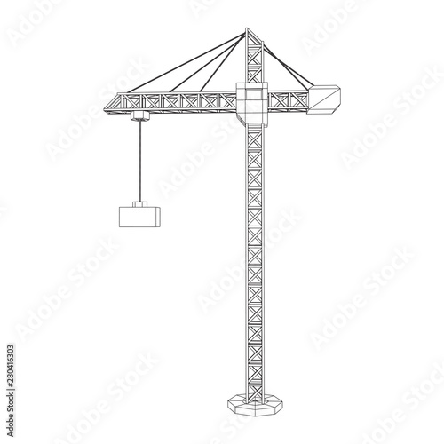 Tower construction building crane. Wireframe low poly mesh vector illustration