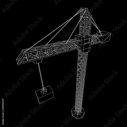 Tower construction building crane. Wireframe low poly mesh vector illustration