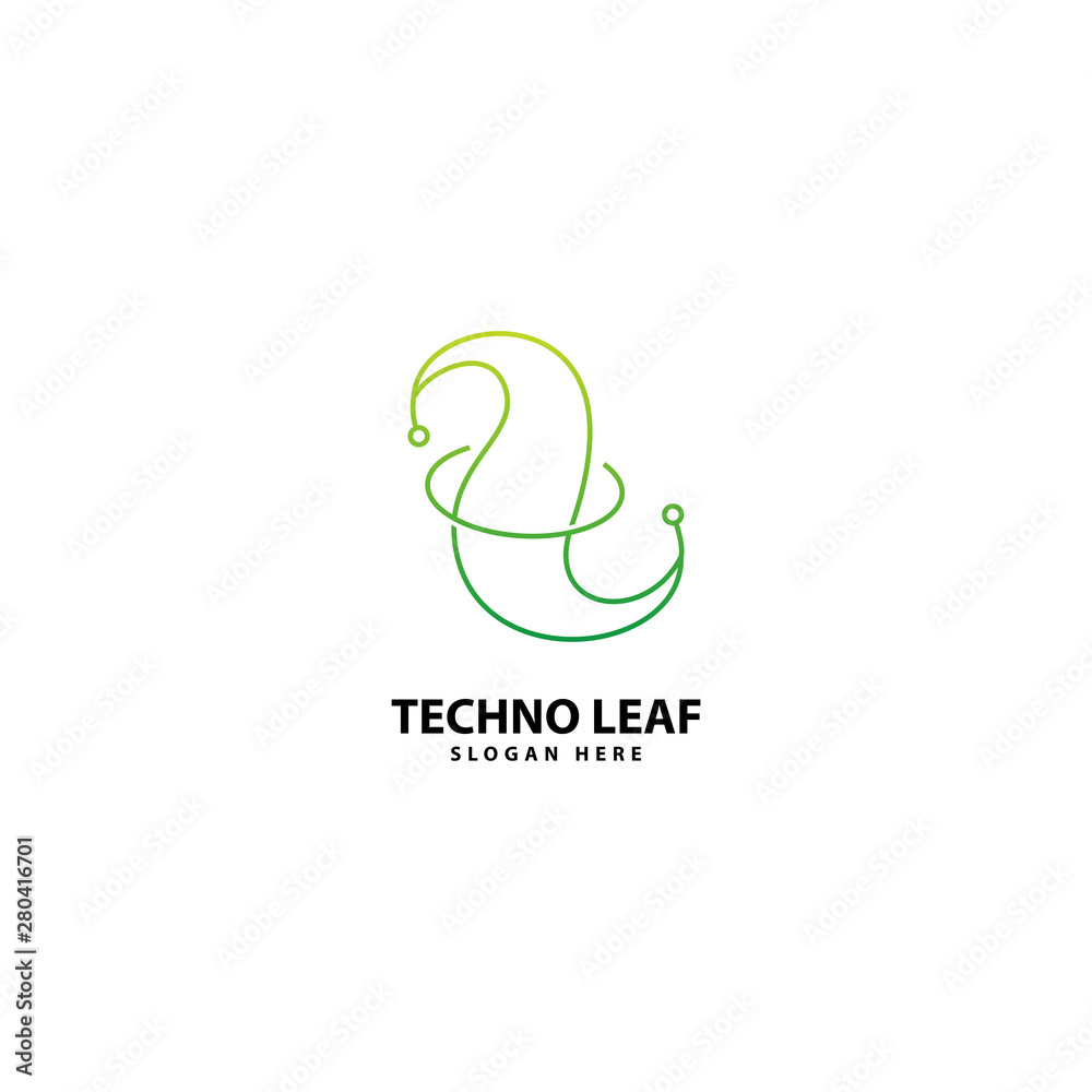 Technology Leaf Logo Design Outline Technology Leaf Logo Design Outline