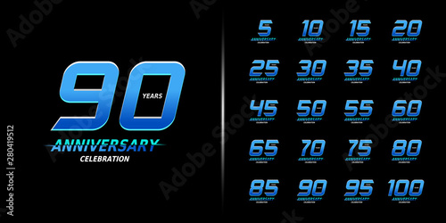 Set of trendy anniversary logotype. Modern anniversary celebration icons design for company profile, leaflet, magazine, brochure poster, web, invitation or greeting card.