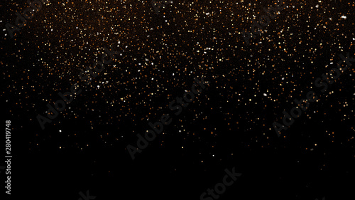 3d Illustration, Small gold dust, graphics of fire flakes, particle points and yellow-orange circles at the top of the frame
