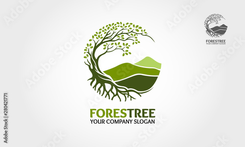 Forest Tree vector logo. Tree and mountain vector design elements original, that were created to highlight the growth, travel, spirit, mountain and lifestyle. 