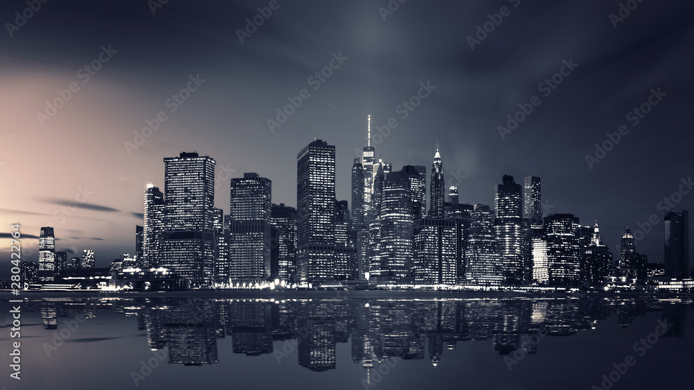 View of Manhattan Downtown in the evening, New York City