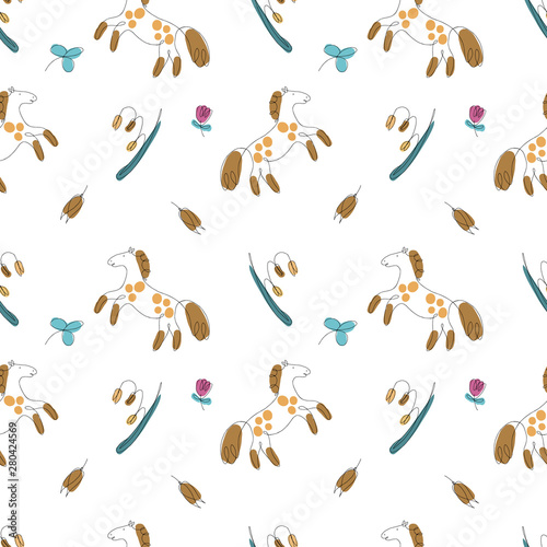 Horse line shapes seamless pattern