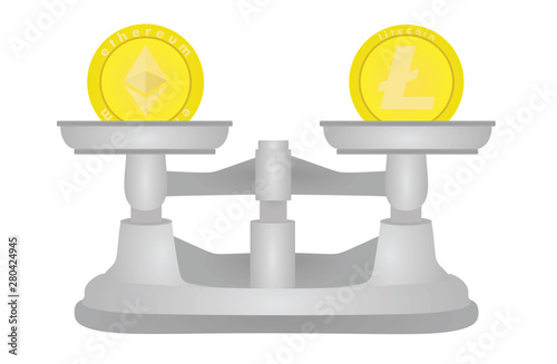 Etherium vs litecoin scale. vector illustration