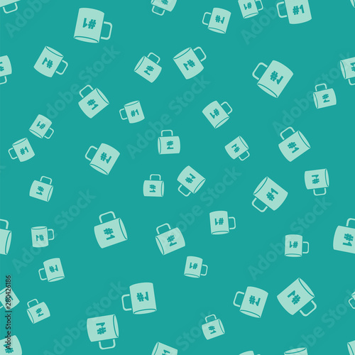 Green Coffee cup flat icon isolated seamless pattern on green background. Tea cup. Hot drink coffee. Vector Illustration