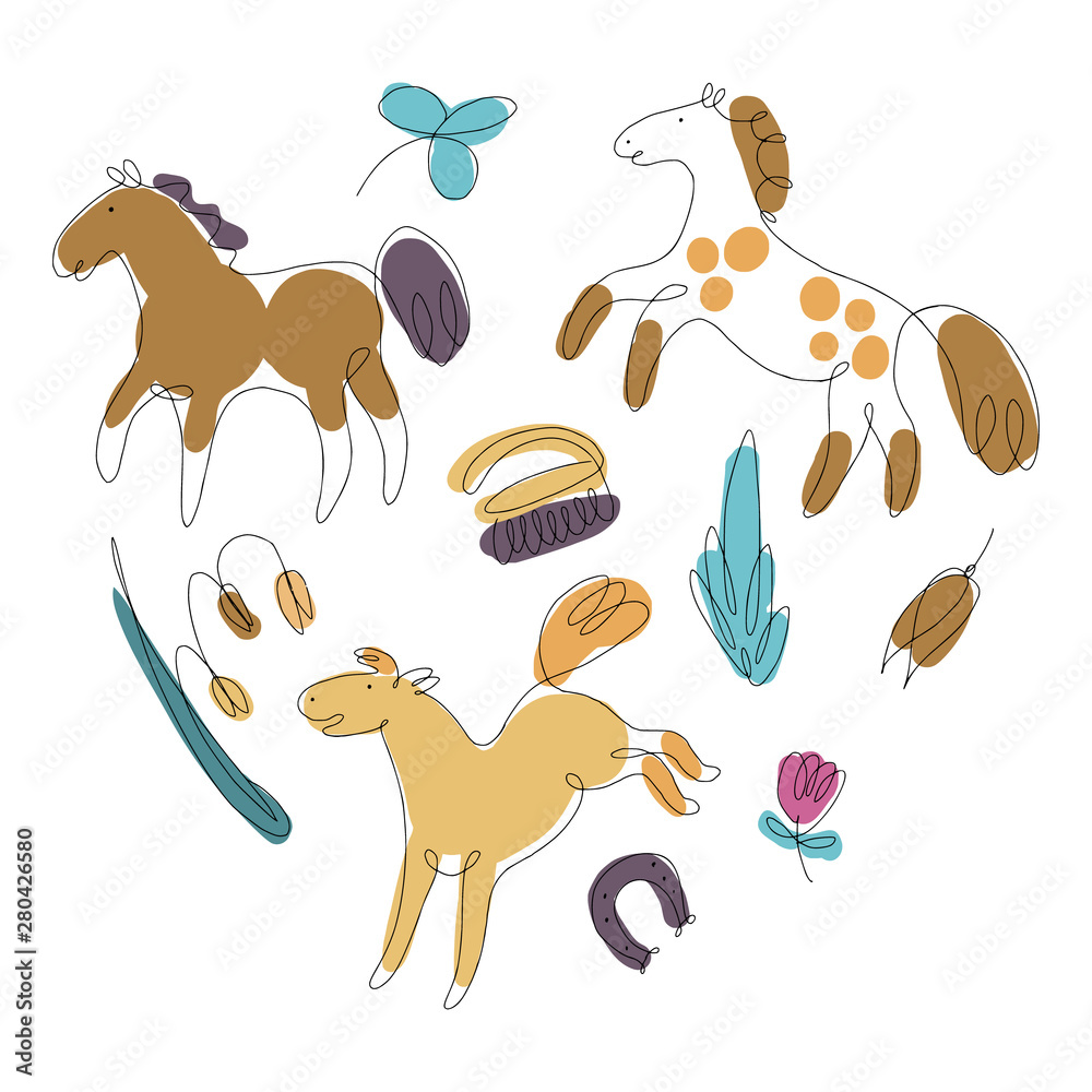 Naklejka premium Horses line shapes illustration