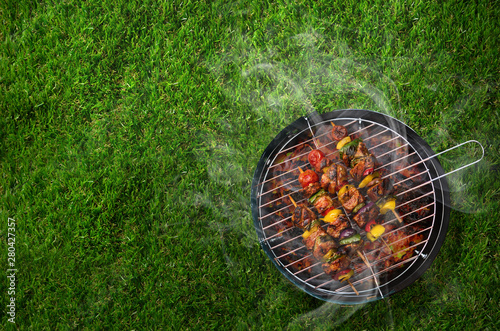 Shashlik on barbecue in the garden