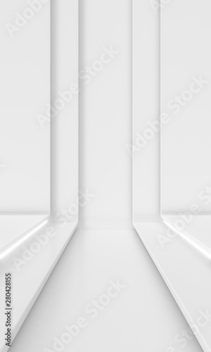 Fototapeta Naklejka Na Ścianę i Meble -  Modern white wall with glow light Background. Abstract Futuristic Design. 3d Rendering