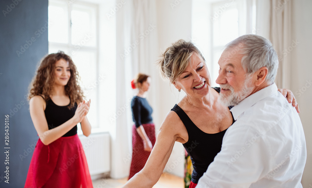 Group of senior people in dancing class with dance teacher. Group of senior people in dancing class with dance teacher.