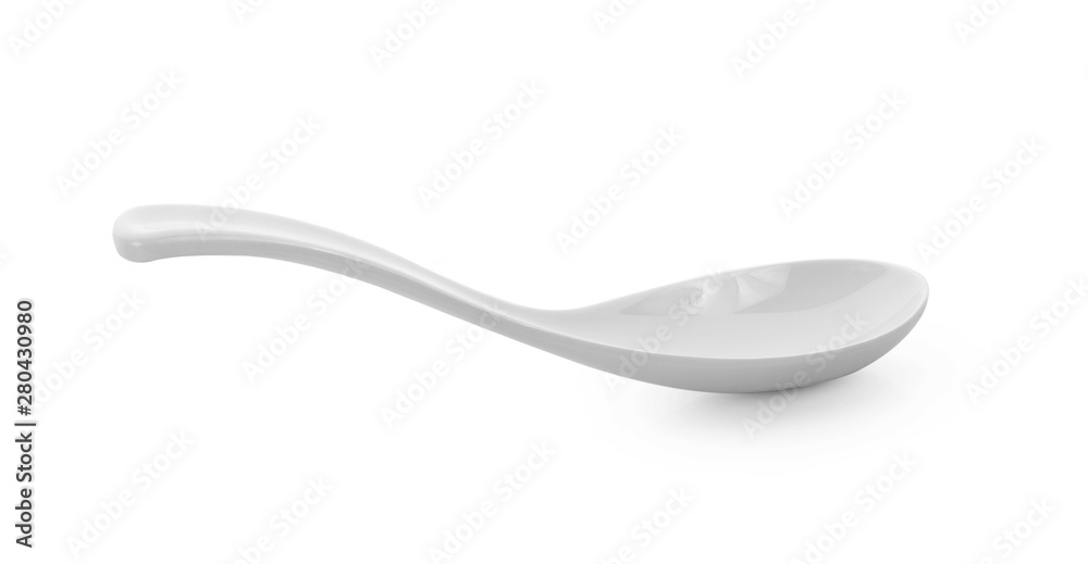 empty ceramic spoon for soup on white background empty ceramic spoon for soup on white background