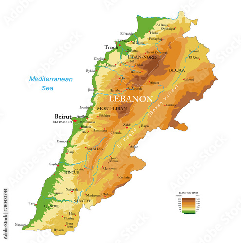 Lebanon physical map photo