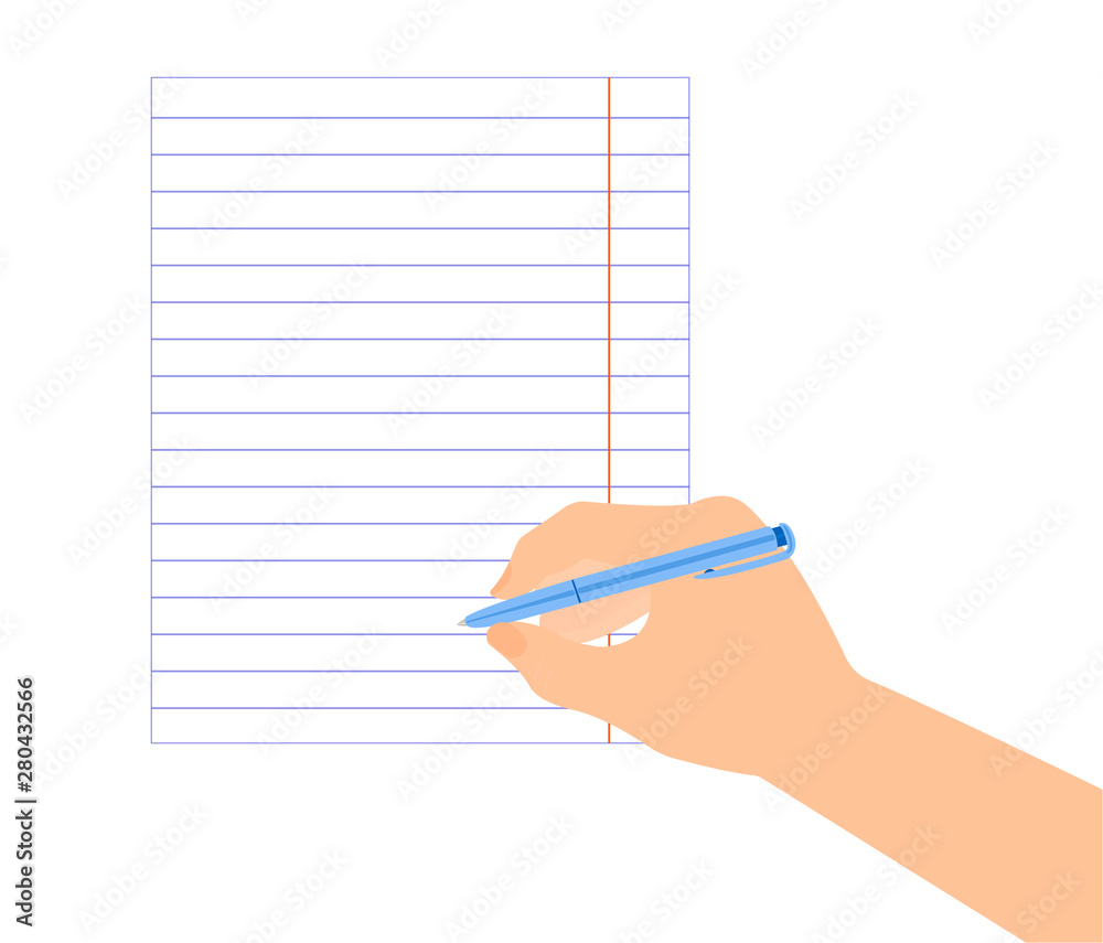 pen in right hand on lined paper ready to write signature