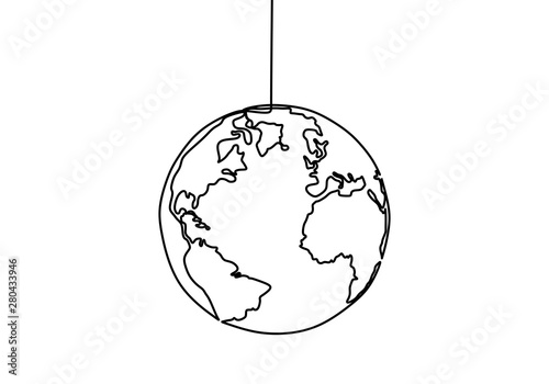Earth globe one line drawin...