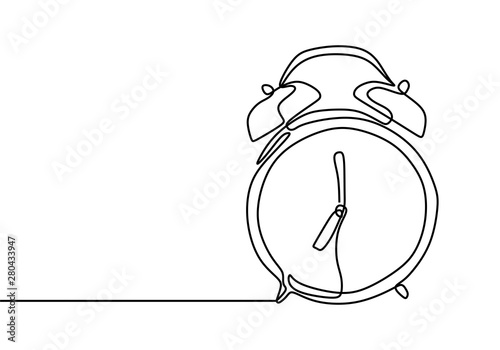 Alarm clock at 7 sharp continuous one line drawing minimalist design on white background