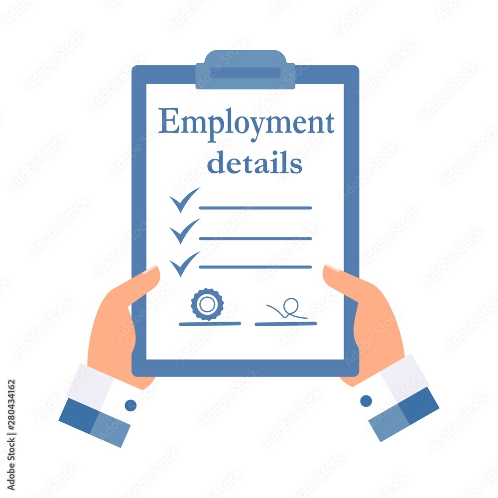 Employment details document. Vector illustration, on white background. Employment details document. Vector illustration, on white background.