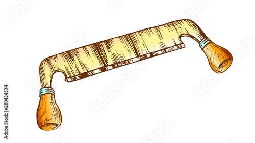 Shaving Knife Carving Tool For Wooden Board Vector. Old Woodworking Hand Instrument Drawknife. Carver Handcraft Equipment. Carpentry Hardware Designed In Vintage Style Color Illustration