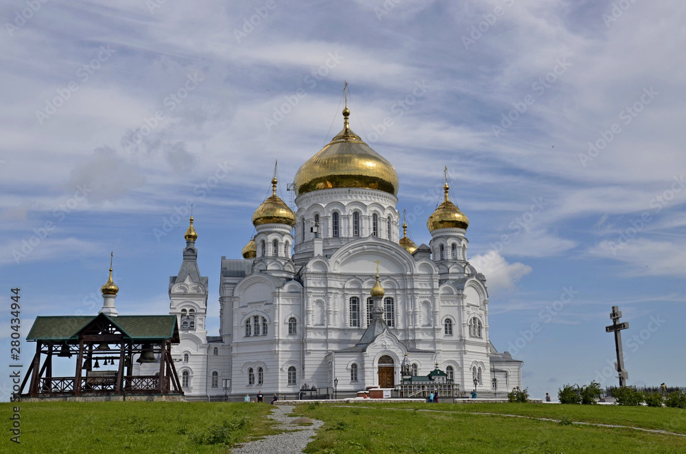 Beautiful orthodox church with gold domes.