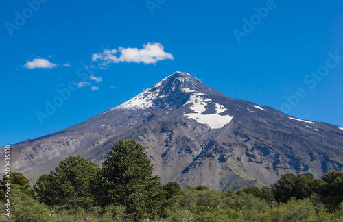 Pucon town in central Chile on a blue skies sunny day photo