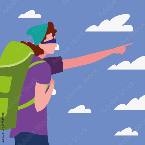 man with backpack hiking wanderlust