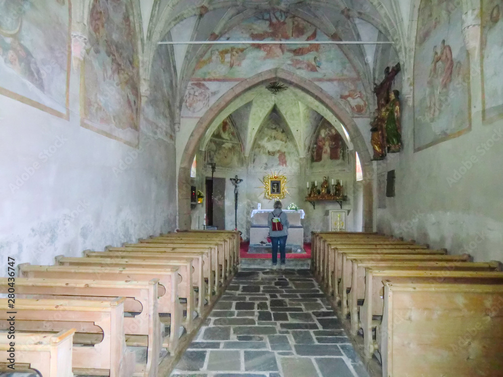 The Chapel of the Holy Spirit, 1455, Predoi, Prettau, Aurina Valley, Valle Aurina, Ahrntal, South Tirol, Alto Adige, Italy, Europe. 