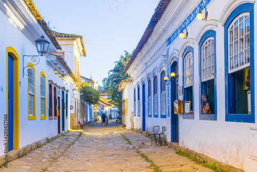 Street of historical center in Paraty, Rio de Janeiro, Brazil. Paraty is a preserved Portuguese colonial and Brazilian Imperial municipality. photo