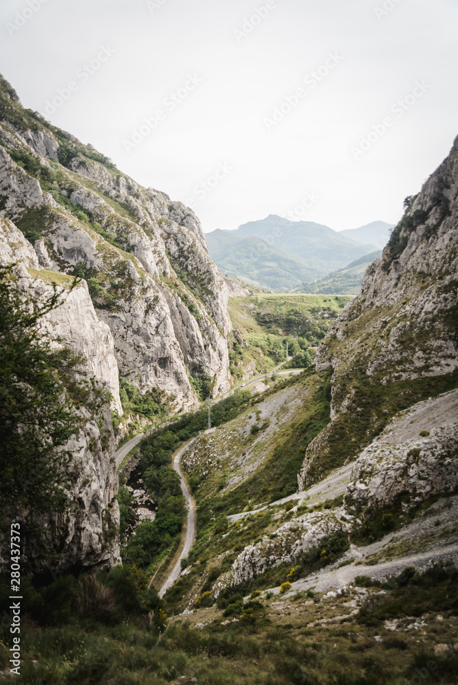 Landscape view of a valley in Asturias, Spain during summer. 