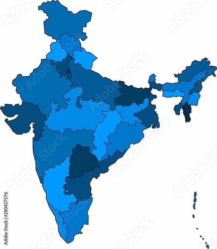 Blue outline India map on white background. Vector illustration.