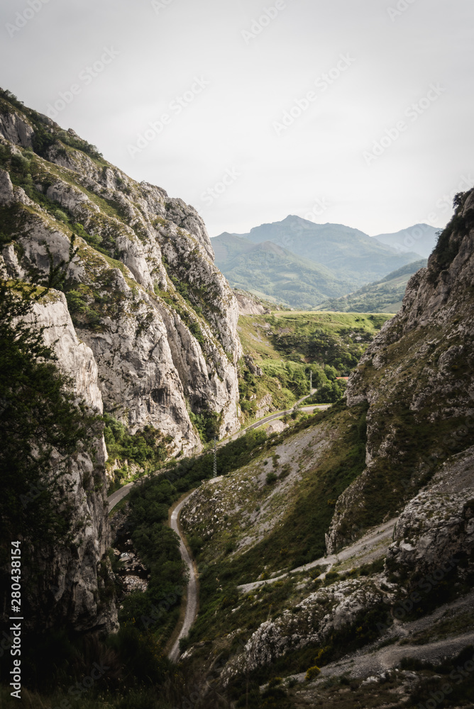 Naklejka premium Landscape view of a valley in Asturias, Spain during summer. 