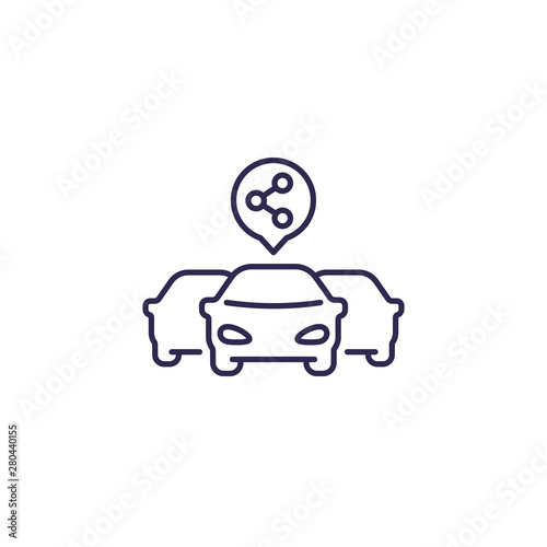 carsharing service icon with 3 cars, line vector