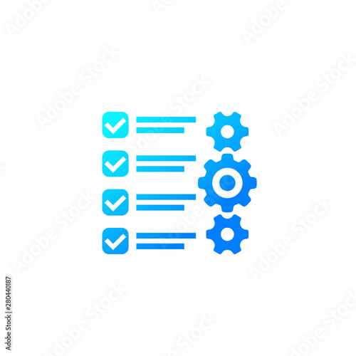 check list with gears icon on white