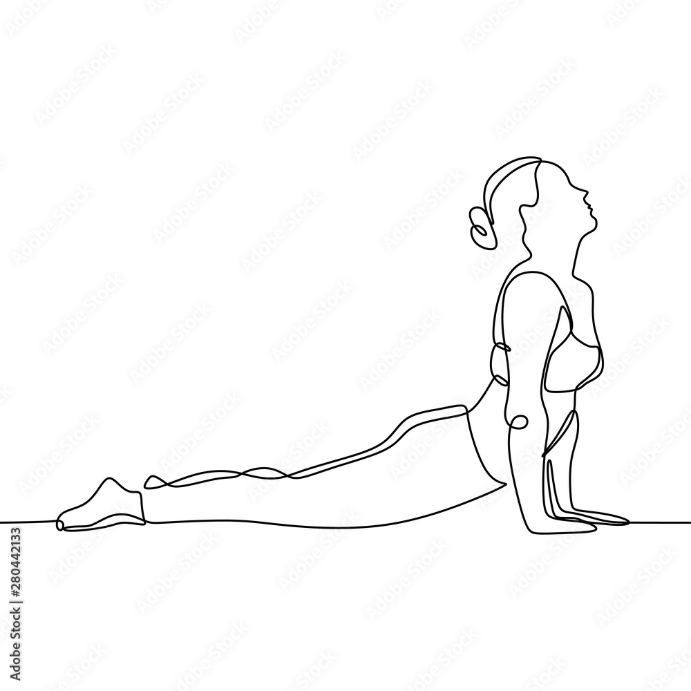 Fototapeta Ciągłe rysowanie linii motywu sportowego jogi aerobik dziewczyna minimalizm