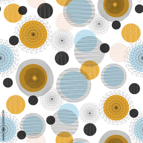 Trendy geometric circle seamless pattern background with pastel scandinavian colors.