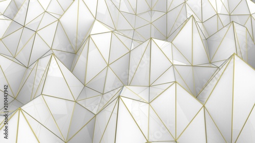 Low poly  white color and gold line  backgound photo