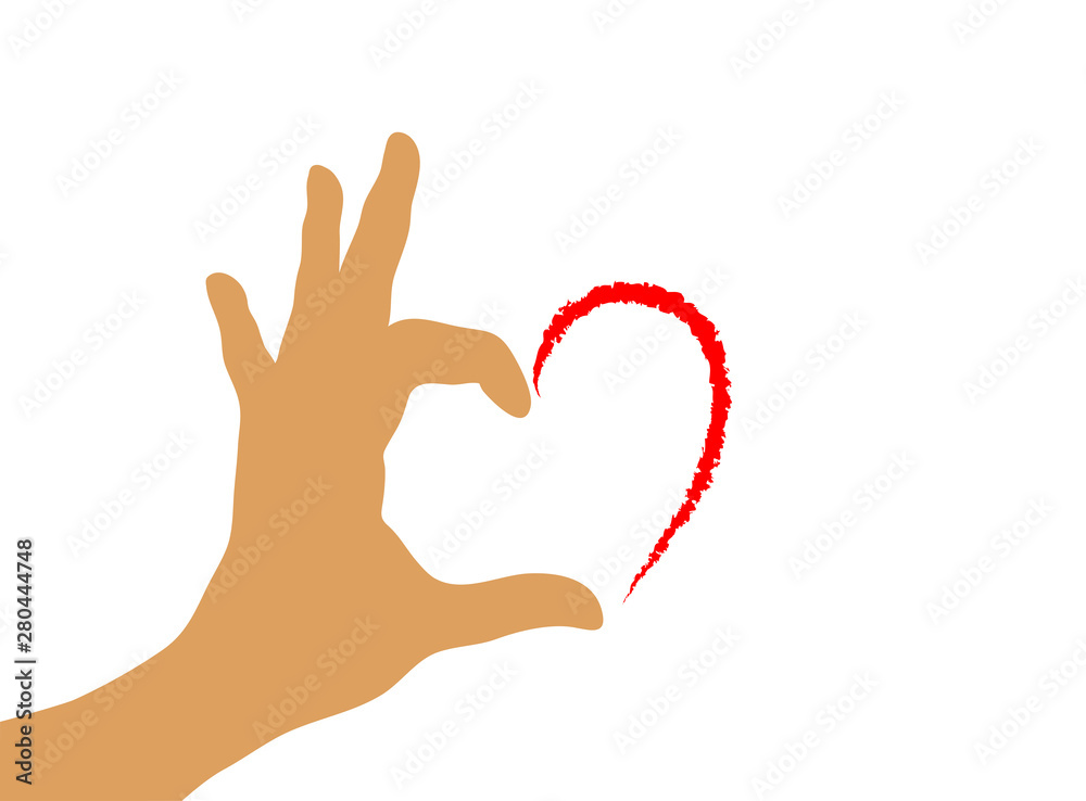 Hand macht ein Herzsymbol, Banner für die Liebe,  Vektor Illustration isoliert auf weißem Hintergrund