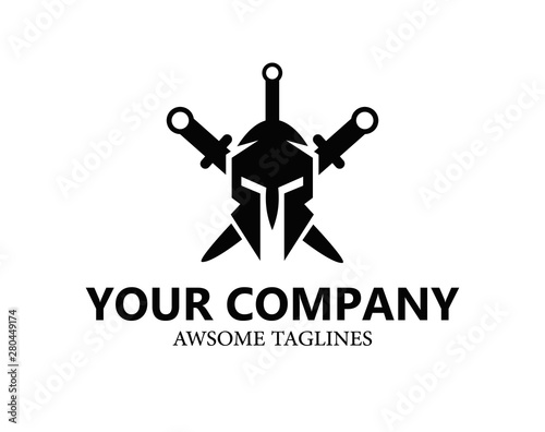 Spartan Helmet With Three Sword Symbol Design Template Flat Style Design Vector Illustration