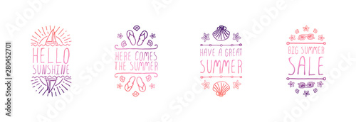 Set of Hand Drawn Summer Slogans Isolated on White