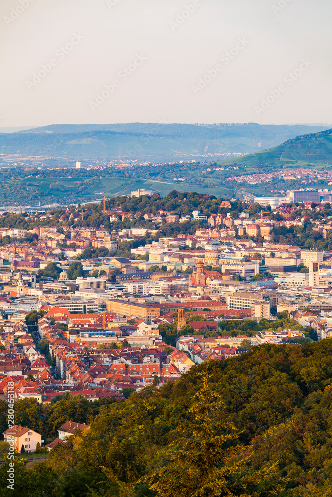 Germany, Baden-Wuerttemberg, Stuttgart, Cityscape with TV Tower in the evening, view from Birke Kopf Germany, Baden-Wuerttemberg, Stuttgart, Cityscape with TV Tower in the evening, view from Birke Kopf
