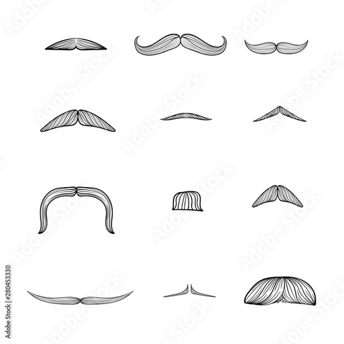 moustache set, manhood, humorous mask, icon cartoon hand drawn vector illustration