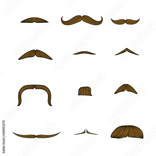 moustache set, manhood, humorous mask, icon cartoon hand drawn vector illustration