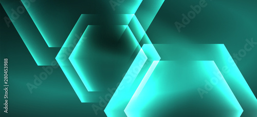 Shiny hexagon neon template. Futuristic digital technology concept. Vector abstract graphic design. © antishock