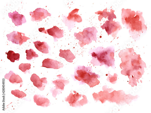 Watercolor bloody red splashes texture background. Hand drawn blood blots drawing vector art.
