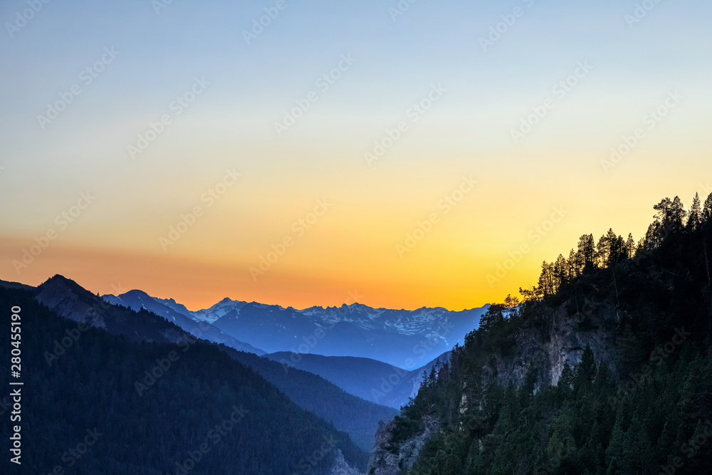 sunset in the swiss mountains. Swiss Alps