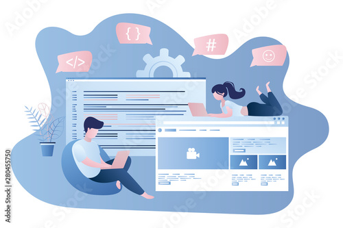 Front-end and back-end development,coder and programmer with laptops at work