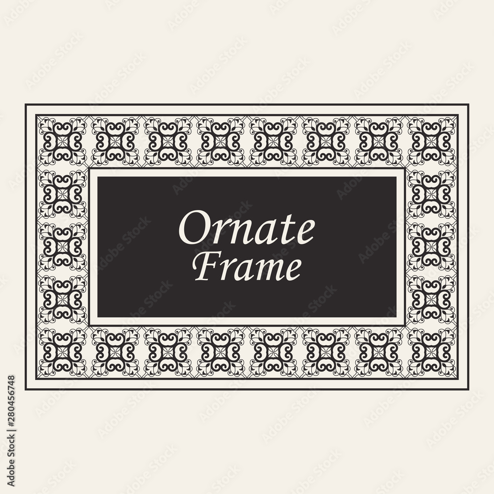 Vintage ornate border frame with ornamental elements, calligraphy swirls and ornament. Can be used for retro invitations and royal certificates.