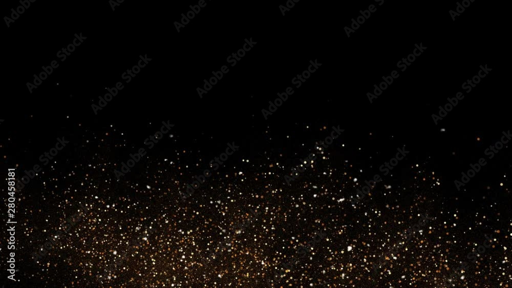 3d Illustration, Small gold dust, graphics of fire flakes, particle points and yellow-orange circles at below the frame