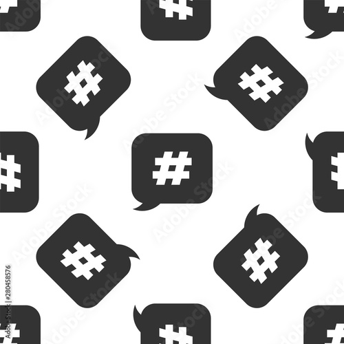 Grey Hashtag speech bubble icon isolated seamless pattern on white background. Concept of number sign, social media marketing, micro blogging. Vector Illustration