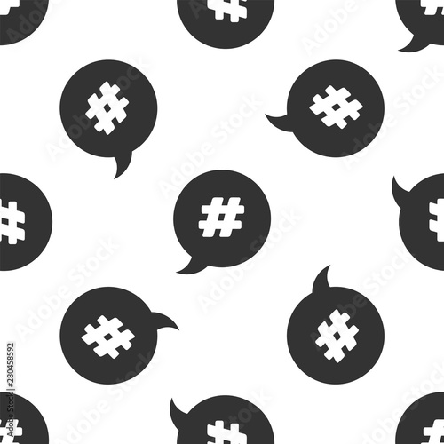 Grey Hashtag speech bubble icon isolated seamless pattern on white background. Concept of number sign, social media marketing, micro blogging. Vector Illustration