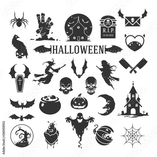 Halloween silhouettes isolated on white background vector illustraton.